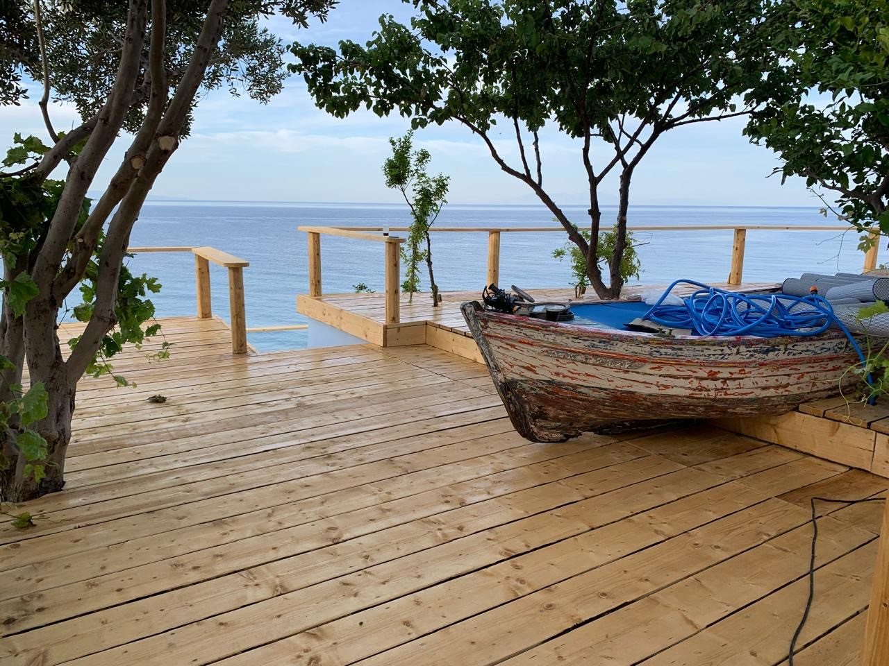 Amodeli Seafront House — traditional Greek beach house on the deck above the sea, Plomari, Lesvos