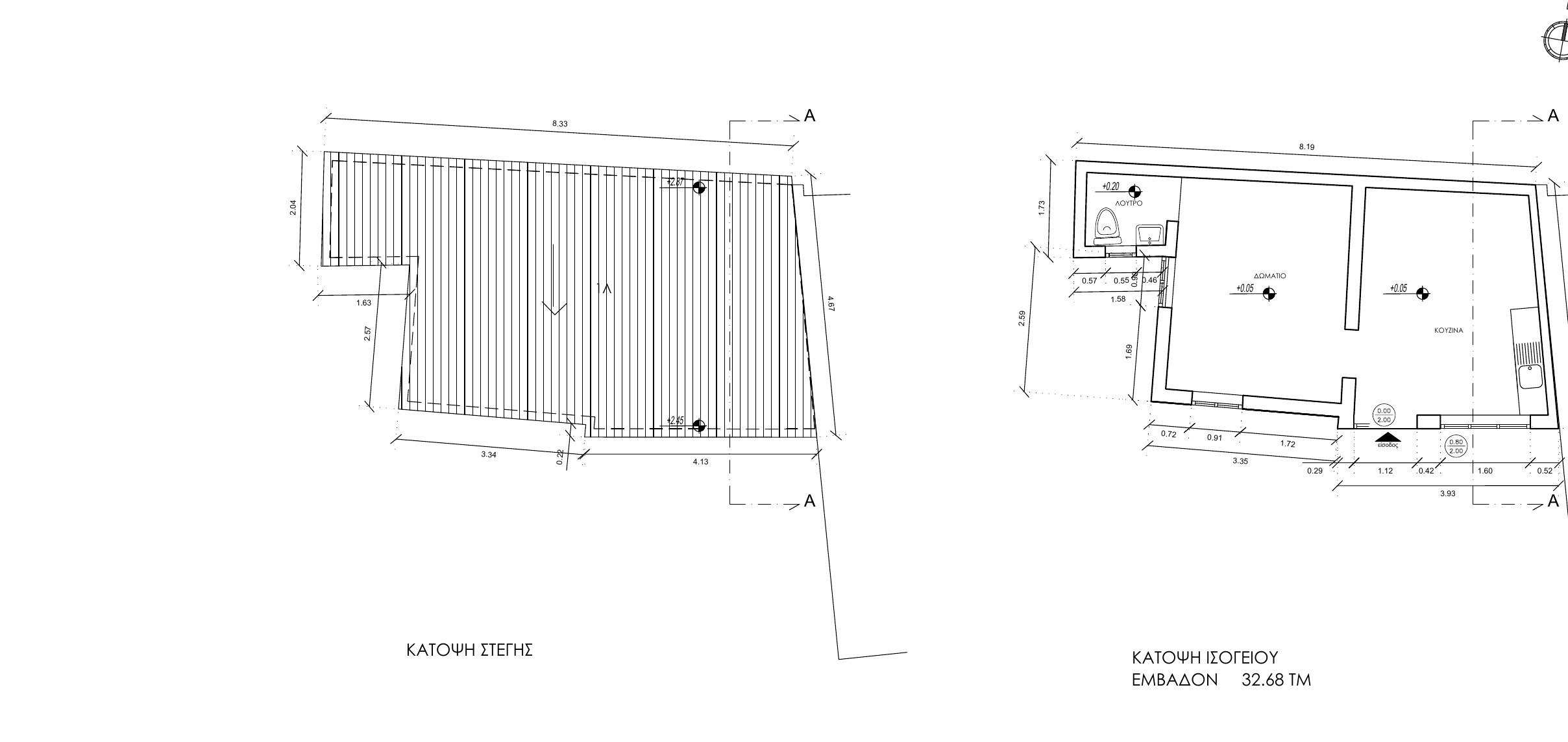 Ground floor and roof plan of a unit
