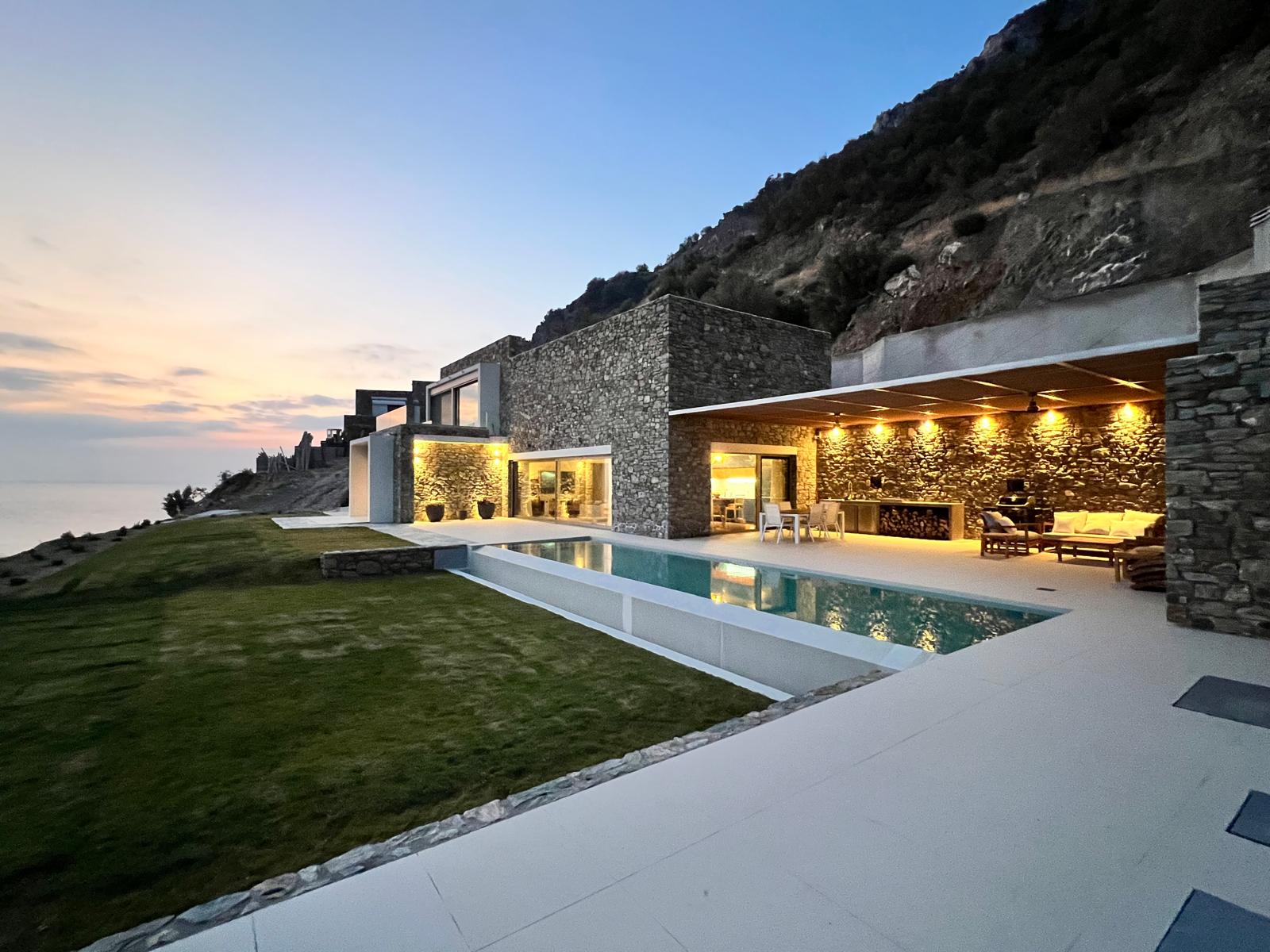 Pool and pergola at dusk